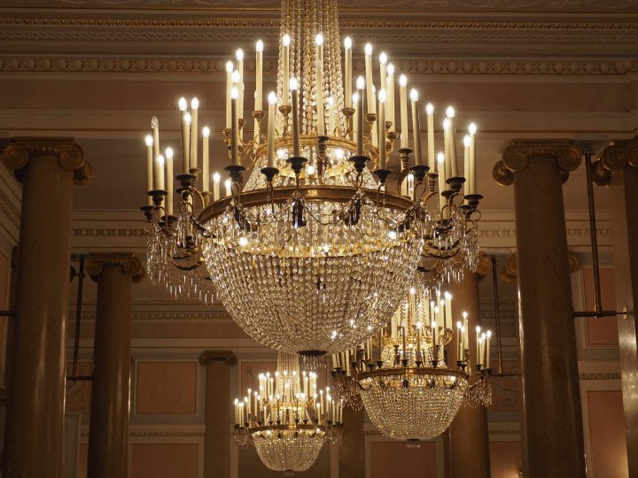 chandeliers in the foyer