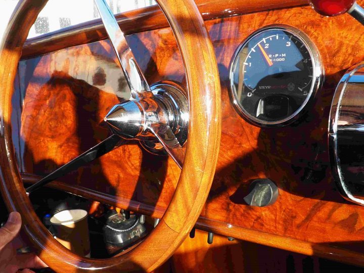 steering wheel of a private watertaxi